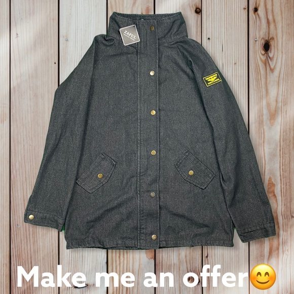 New With Tags Zaful Denim Army Jacket Military - Picture 8 of 8